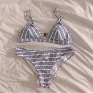 Blue padded bikini with white stripes